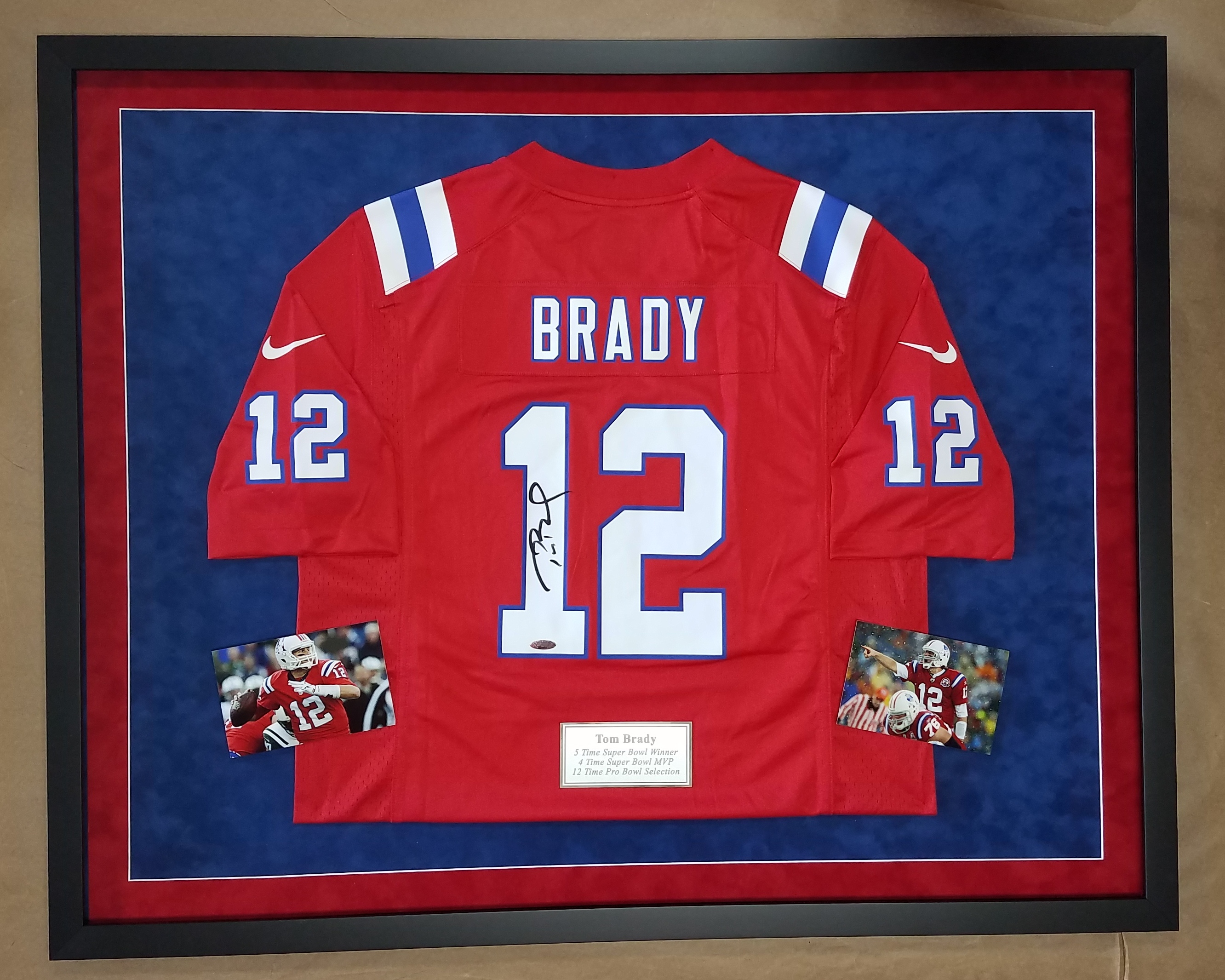 Blue Tom Brady signed Jersey Framed - Jacquez Art & Jersey Framing