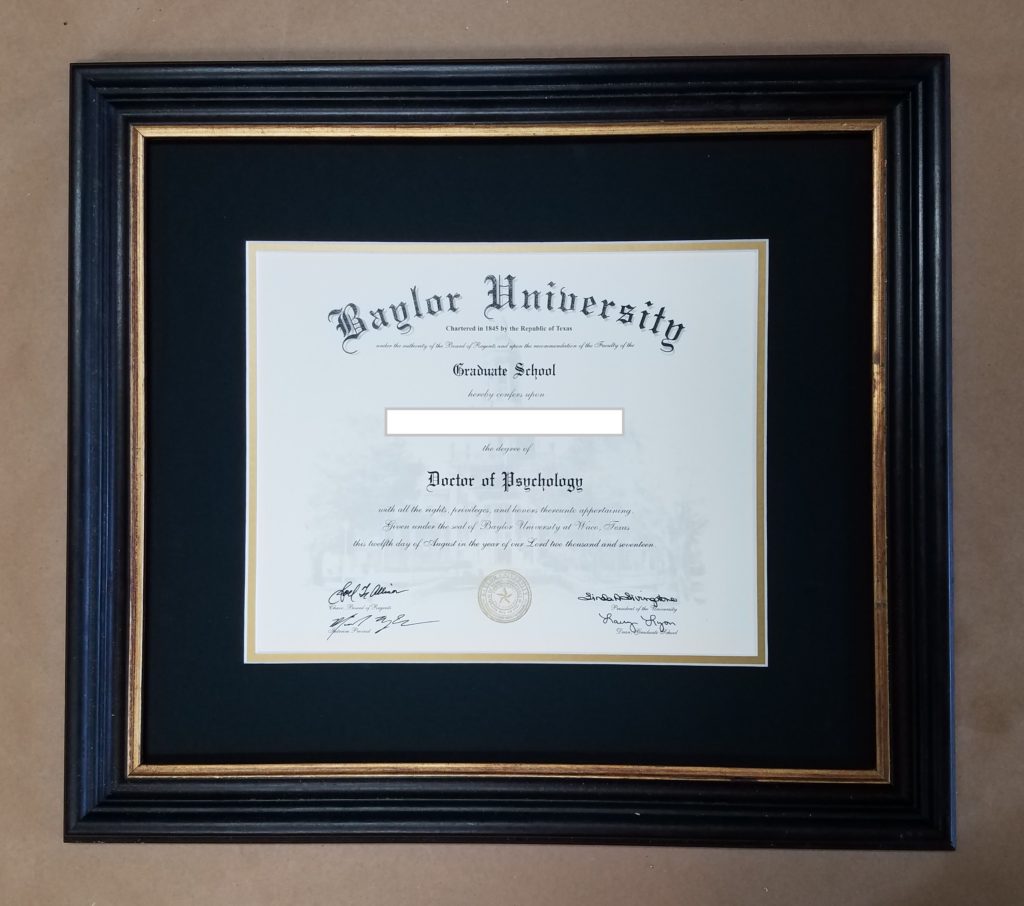 Framed Baylor University Diploma! – Columbia Frame Shop